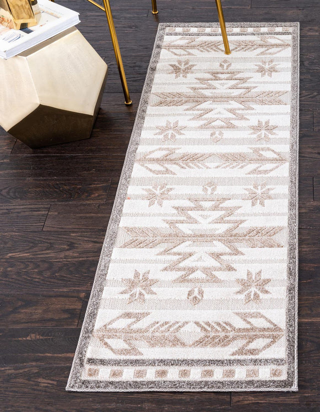 Beige 2' 7 x 10' Outdoor Modern Runner Area Rug Weather Resistant for Patio, Deck, Terrace, Balcony, Porch 100% Polypropylene Modern Outside Carpet for Sale at Rug Engine