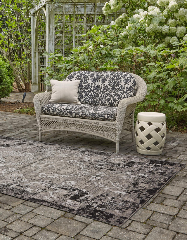Light Gray 5' x 8' Outdoor Botanical Rectangle Area Rug Weather Resistant for Patio, Deck, Terrace, Balcony, Porch Polypropylene Garden Floral Tropical Carpet for Sale at Rug Engine