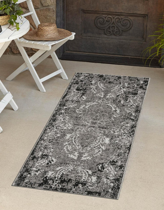 Light Gray 2' x 6' 1 Outdoor Botanical Runner Area Rug Weather Resistant for Patio, Deck, Terrace, Balcony, Porch Polypropylene Garden Floral Tropical Carpet for Sale at Rug Engine