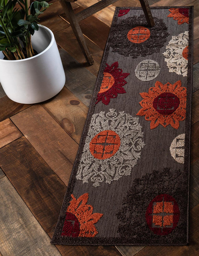 Brown 2' x 6' 1 Outdoor Modern Runner Area Rug Weather Resistant for Patio, Deck, Terrace, Balcony, Porch 100% Polypropylene Modern Outside Carpet for Sale at Rug Engine