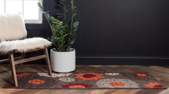 Brown 2' x 6' 1 Outdoor Modern Runner Area Rug Weather Resistant for Patio, Deck, Terrace, Balcony, Porch 100% Polypropylene Modern Outside Carpet for Sale at Rug Engine