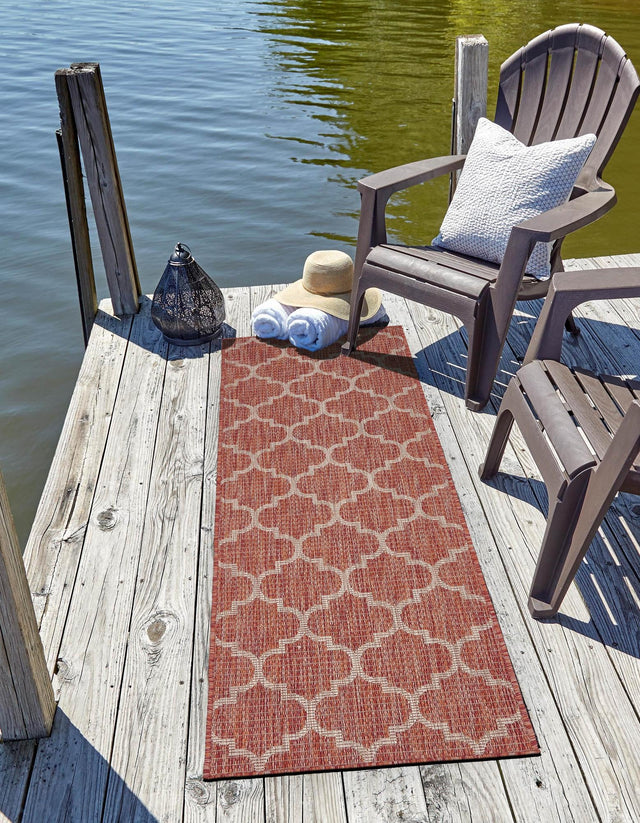 Rust Red 2' x 8' Outdoor Trellis Runner Area Rug Weather Resistant for Patio, Deck, Terrace, Balcony, Porch Geometric Design Water Safe Outside Carpet for Sale at Rug Engine