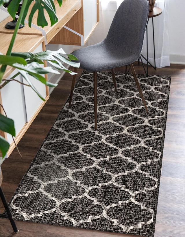 Black 2' 7 x 10' Outdoor Trellis Runner Area Rug Weather Resistant for Patio, Deck, Terrace, Balcony, Porch Geometric Design Water Safe Outside Carpet for Sale at Rug Engine