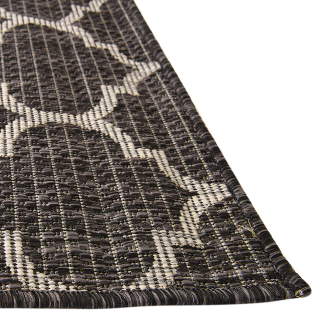 Black 2' x 8' Outdoor Trellis Runner Area Rug Weather Resistant for Patio, Deck, Terrace, Balcony, Porch Geometric Design Water Safe Outside Carpet for Sale at Rug Engine