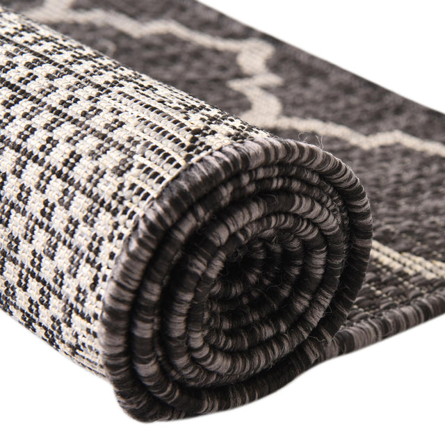 Black 2' x 8' Outdoor Trellis Runner Area Rug Weather Resistant for Patio, Deck, Terrace, Balcony, Porch Geometric Design Water Safe Outside Carpet for Sale at Rug Engine
