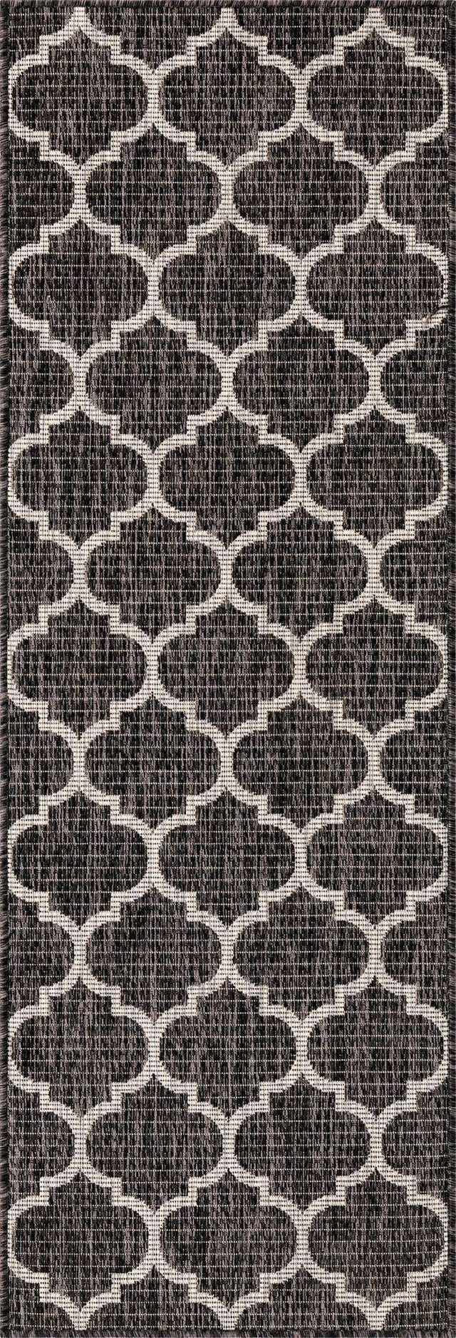 Black 2' x 6' 1 Outdoor Trellis Runner Area Rug Weather Resistant for Patio, Deck, Terrace, Balcony, Porch Geometric Design Water Safe Outside Carpet for Sale at Rug Engine