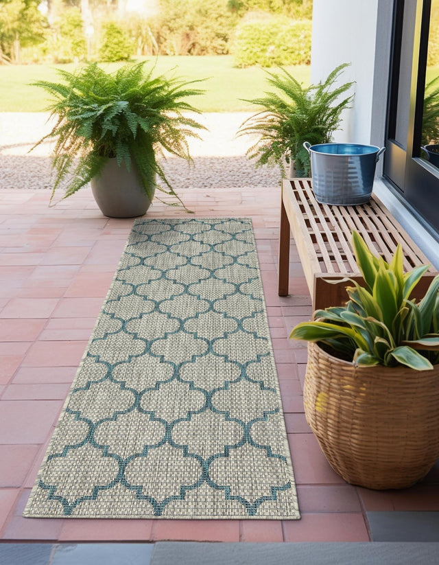 Gray 2' x 6' 1 Outdoor Trellis Runner Area Rug Weather Resistant for Patio, Deck, Terrace, Balcony, Porch Geometric Design Water Safe Outside Carpet for Sale at Rug Engine