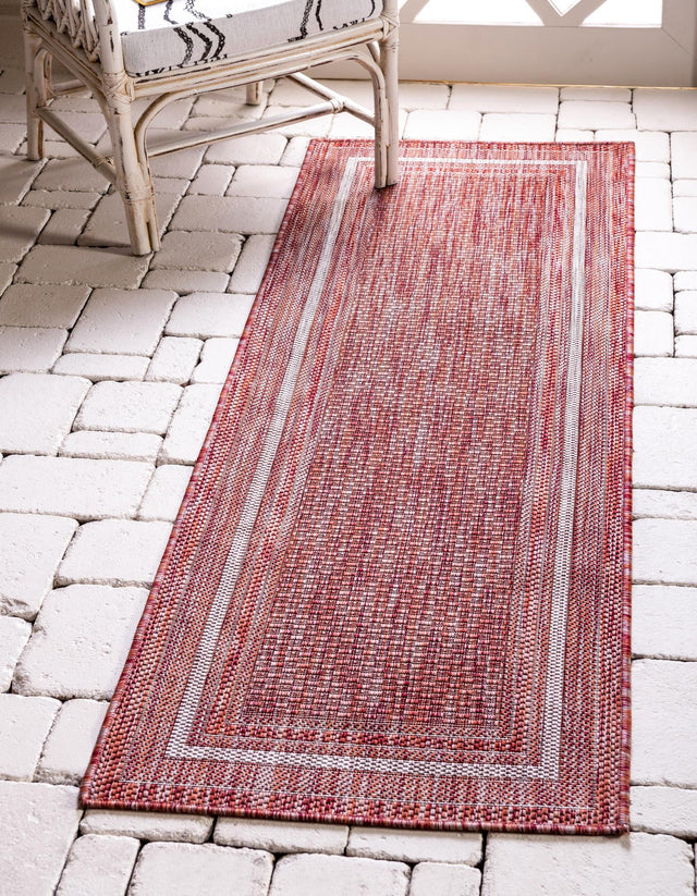 Rust Red 2' 7 x 10' Outdoor Border Runner Area Rug Weather Resistant for Patio, Deck, Terrace, Balcony, Porch 100% Polypropylene Classic Bordered Carpet for Sale at Rug Engine