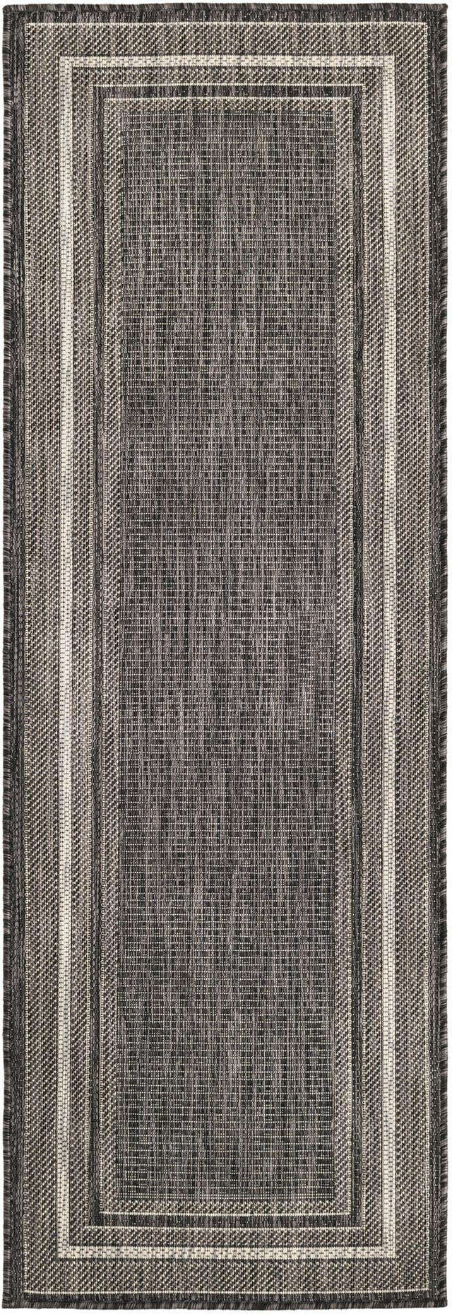 Black 2' x 6' 1 Outdoor Border Runner Area Rug Weather Resistant for Patio, Deck, Terrace, Balcony, Porch 100% Polypropylene Classic Bordered Carpet for Sale at Rug Engine