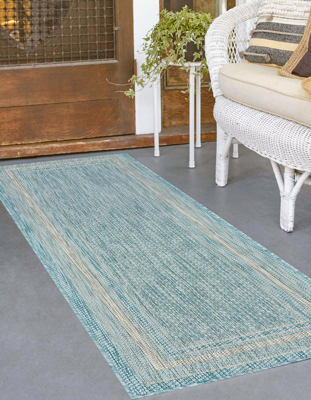 Aquamarine 2' x 6' 1 Outdoor Border Runner Area Rug Weather Resistant for Patio, Deck, Terrace, Balcony, Porch 100% Polypropylene Classic Bordered Carpet for Sale at Rug Engine
