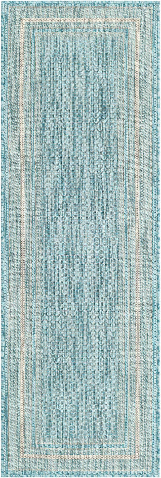 Aquamarine 2' x 6' 1 Outdoor Border Runner Area Rug Weather Resistant for Patio, Deck, Terrace, Balcony, Porch 100% Polypropylene Classic Bordered Carpet for Sale at Rug Engine