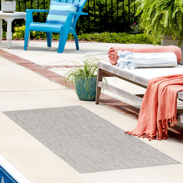 Light Gray 2' 7 x 12' Outdoor Solid Runner Area Rug Weather Resistant for Patio, Deck, Terrace, Balcony, Porch 100% Polypropylene Minimalist Waterproof Carpet for Sale at Rug Engine
