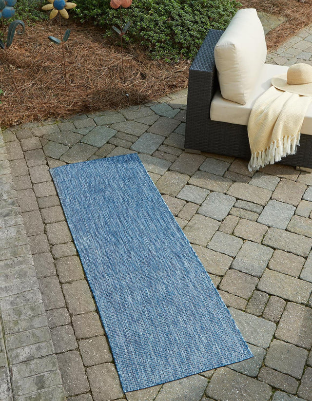 Blue 2' 7 x 12' Outdoor Solid Runner Area Rug Weather Resistant for Patio, Deck, Terrace, Balcony, Porch 100% Polypropylene Minimalist Waterproof Carpet for Sale at Rug Engine
