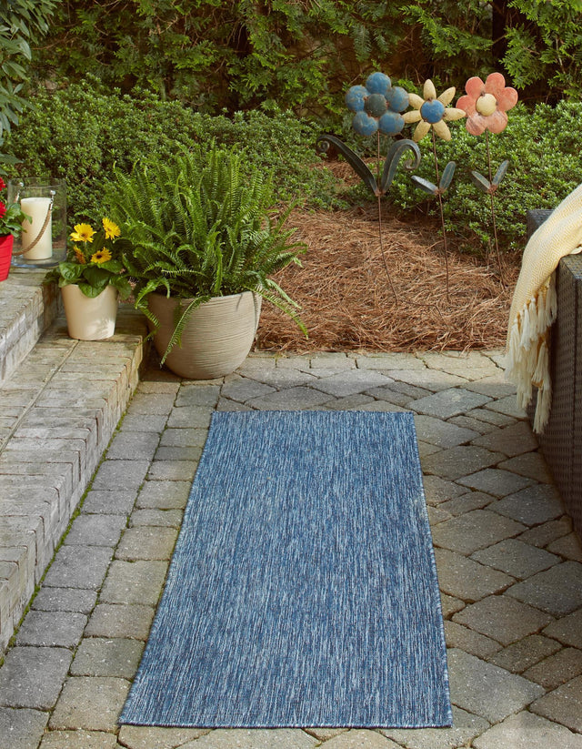 Blue 2' 7 x 12' Outdoor Solid Runner Area Rug Weather Resistant for Patio, Deck, Terrace, Balcony, Porch 100% Polypropylene Minimalist Waterproof Carpet for Sale at Rug Engine