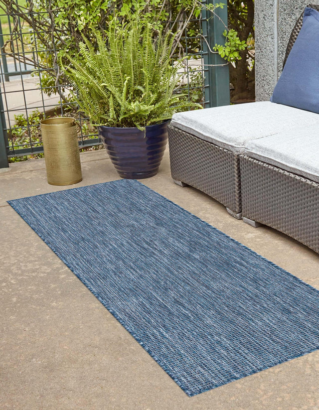 Blue 2' 7 x 10' Outdoor Solid Runner Area Rug Weather Resistant for Patio, Deck, Terrace, Balcony, Porch 100% Polypropylene Minimalist Waterproof Carpet for Sale at Rug Engine