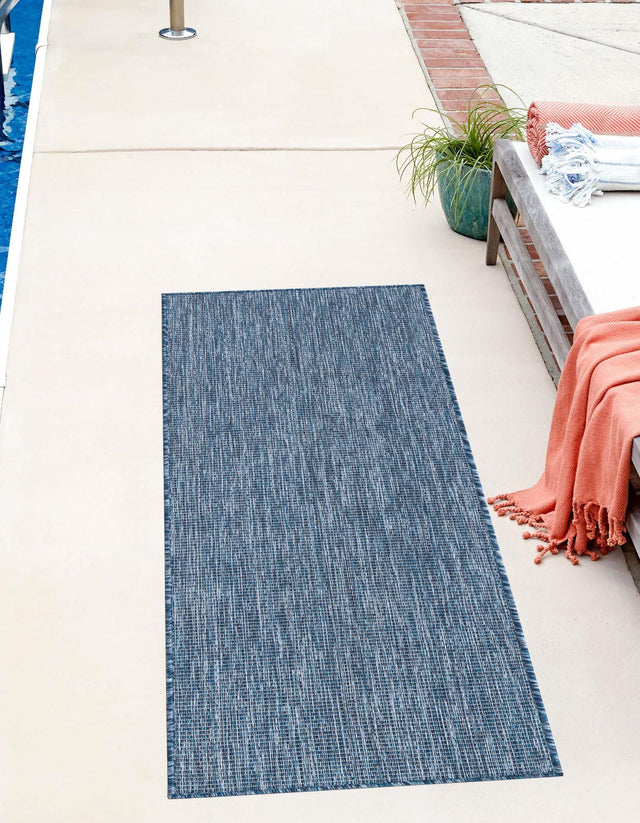 Blue 2' 7 x 10' Outdoor Solid Runner Area Rug Weather Resistant for Patio, Deck, Terrace, Balcony, Porch 100% Polypropylene Minimalist Waterproof Carpet for Sale at Rug Engine