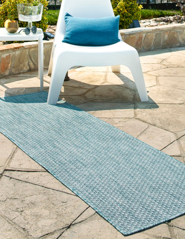 Aquamarine 2' 7 x 10' Outdoor Solid Runner Area Rug Weather Resistant for Patio, Deck, Terrace, Balcony, Porch 100% Polypropylene Minimalist Waterproof Carpet for Sale at Rug Engine