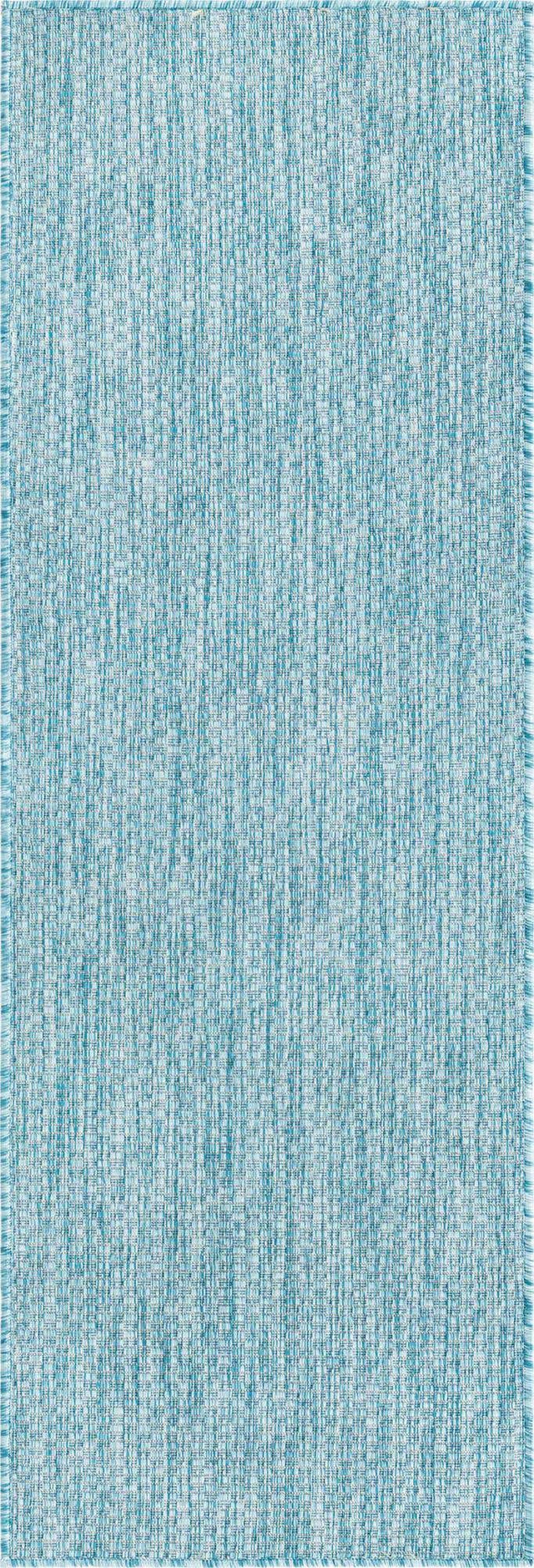 Aquamarine 2' x 6' 1 Outdoor Solid Runner Area Rug Weather Resistant for Patio, Deck, Terrace, Balcony, Porch 100% Polypropylene Minimalist Waterproof Carpet for Sale at Rug Engine