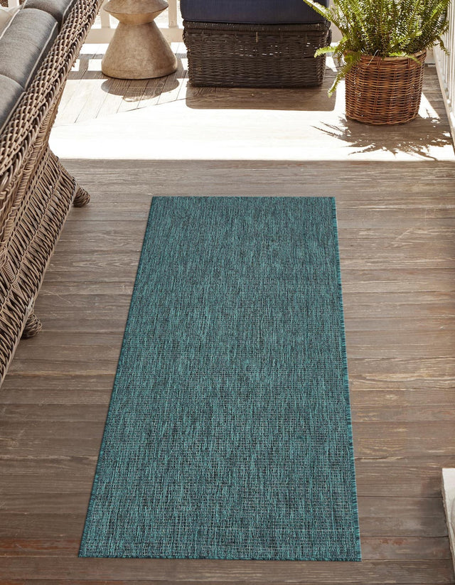 Teal 2' x 6' 1 Outdoor Solid Runner Area Rug Weather Resistant for Patio, Deck, Terrace, Balcony, Porch 100% Polypropylene Minimalist Waterproof Carpet for Sale at Rug Engine