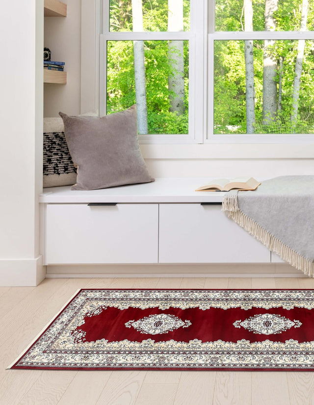 Burgundy 2' 11 x 13' 1 Narenj Runner Area Rug 85% Polypropylene & 15% Polyester Traditional Classic Carpet for Living, Dining, Bedrooms, Office for Sale at Rug Engine