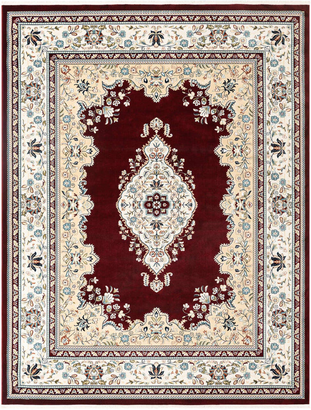 Burgundy 7' 10 x 10' Narenj Rectangle Area Rug 85% Polypropylene & 15% Polyester Traditional Classic Carpet for Living, Dining, Bedrooms, Office for Sale at Rug Engine
