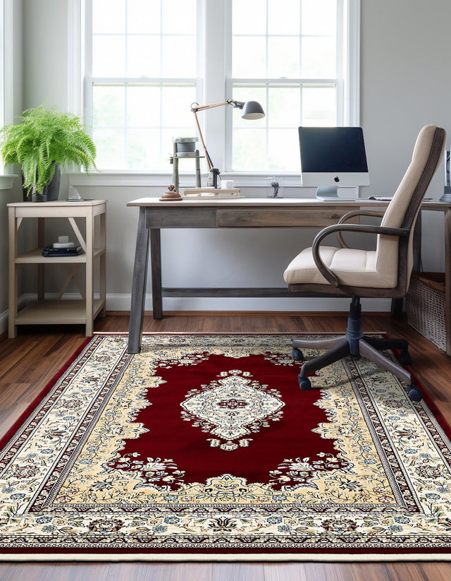Burgundy 10' x 13' Narenj Rectangle Area Rug 85% Polypropylene & 15% Polyester Traditional Classic Carpet for Living, Dining, Bedrooms, Office for Sale at Rug Engine