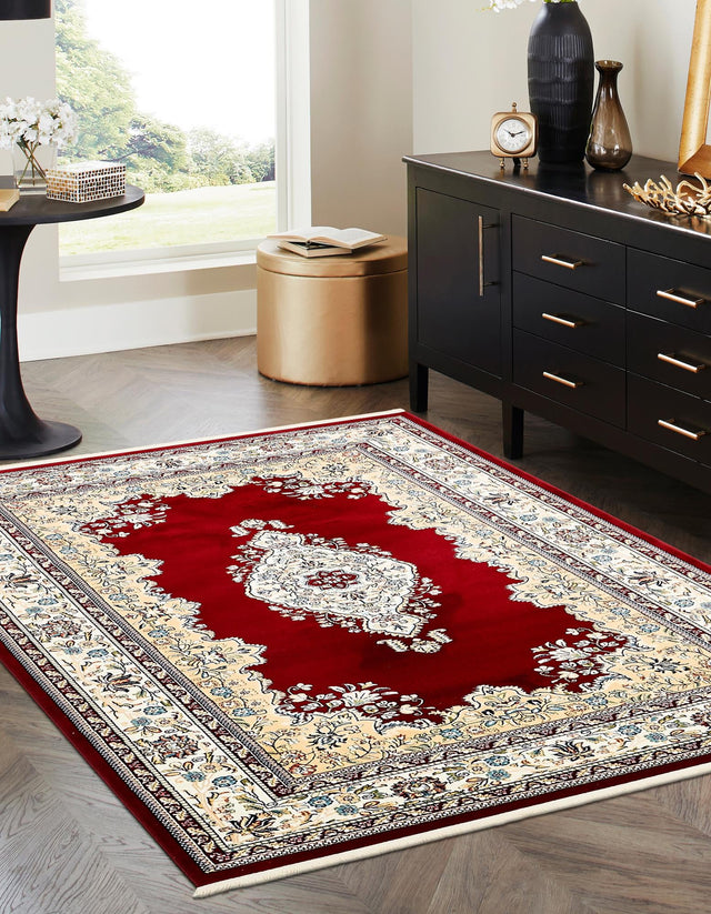 Burgundy 7' 10 x 10' Narenj Rectangle Area Rug 85% Polypropylene & 15% Polyester Traditional Classic Carpet for Living, Dining, Bedrooms, Office for Sale at Rug Engine