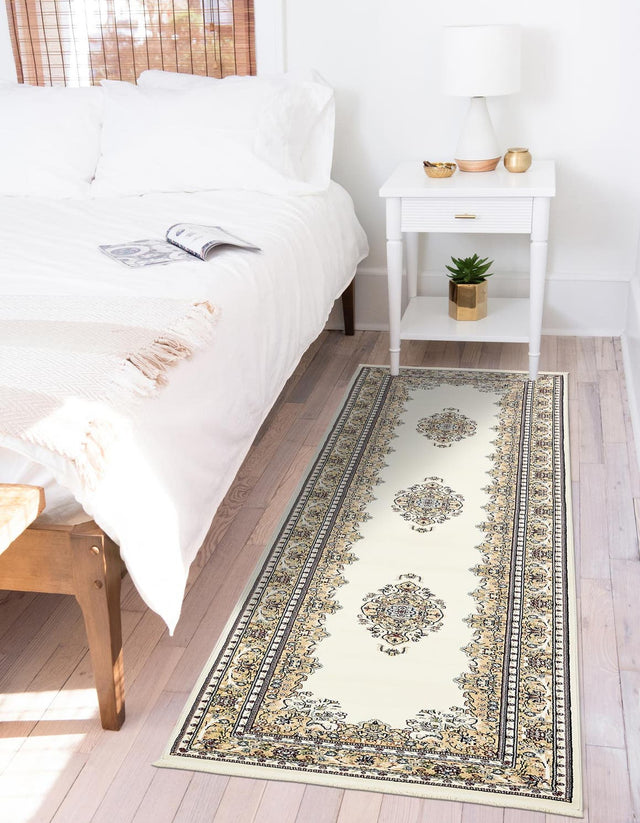 Cream 2' 11 x 13' 1 Narenj Runner Area Rug 85% Polypropylene & 15% Polyester Traditional Classic Carpet for Living, Dining, Bedrooms, Office for Sale at Rug Engine