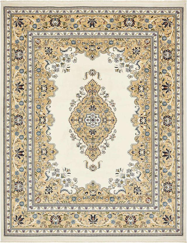 Cream 7' 10 x 10' Narenj Rectangle Area Rug 85% Polypropylene & 15% Polyester Traditional Classic Carpet for Living, Dining, Bedrooms, Office for Sale at Rug Engine