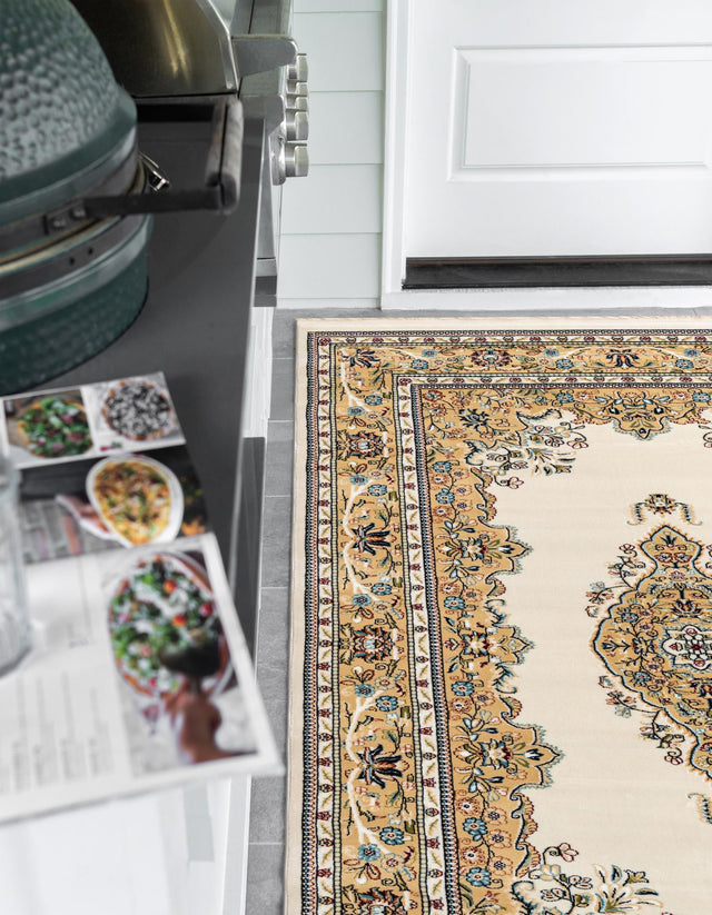 Cream 10' x 13' 1 Narenj Rectangle Area Rug 85% Polypropylene & 15% Polyester Traditional Classic Carpet for Living, Dining, Bedrooms, Office for Sale at Rug Engine