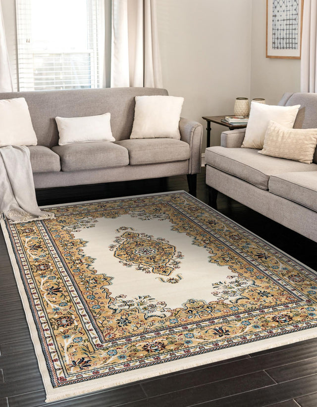 Cream 5' 3 x 8' Narenj Rectangle Area Rug 85% Polypropylene & 15% Polyester Traditional Classic Carpet for Living, Dining, Bedrooms, Office for Sale at Rug Engine