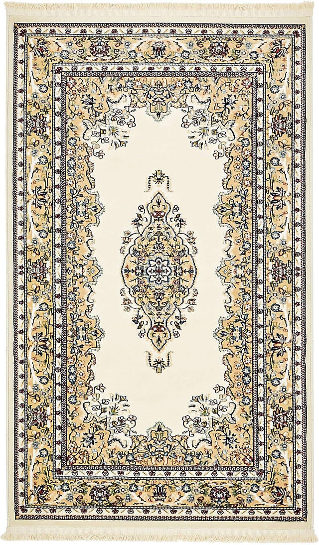 Cream 3' 1 x 5' 3 Narenj Rectangle Area Rug 85% Polypropylene & 15% Polyester Traditional Classic Carpet for Living, Dining, Bedrooms, Office for Sale at Rug Engine