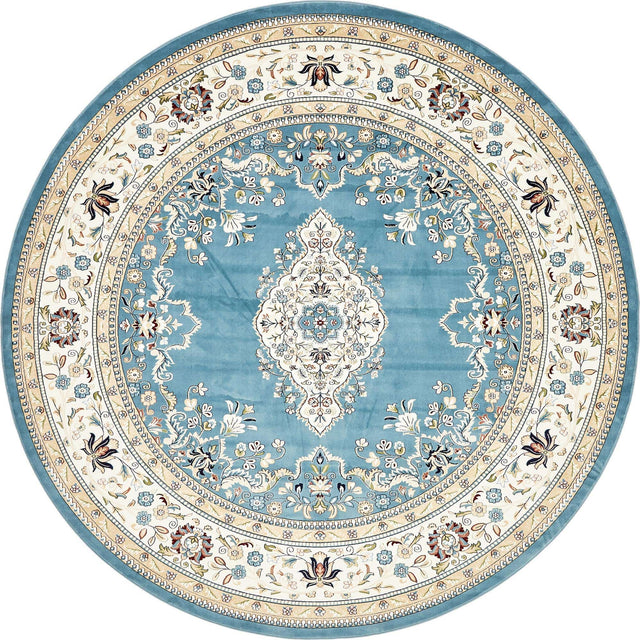 Blue 10' x 10' Narenj Round Area Rug 85% Polypropylene & 15% Polyester Traditional Classic Carpet for Living, Dining, Bedrooms, Office for Sale at Rug Engine