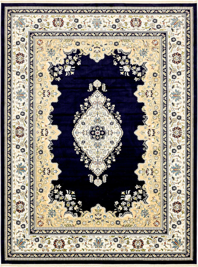 Navy Blue 10' x 13' Narenj Rectangle Area Rug 85% Polypropylene & 15% Polyester Traditional Classic Carpet for Living, Dining, Bedrooms, Office for Sale at Rug Engine