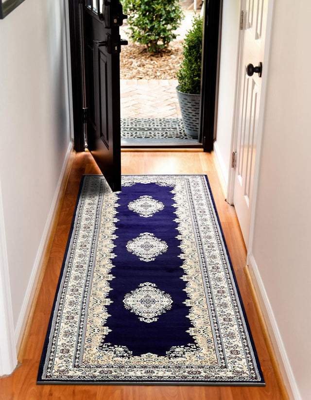 Navy Blue 2' 11 x 13' 1 Narenj Runner Area Rug 85% Polypropylene & 15% Polyester Traditional Classic Carpet for Living, Dining, Bedrooms, Office for Sale at Rug Engine