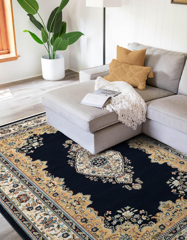 Navy Blue 5' 3 x 8' Narenj Rectangle Area Rug 85% Polypropylene & 15% Polyester Traditional Classic Carpet for Living, Dining, Bedrooms, Office for Sale at Rug Engine