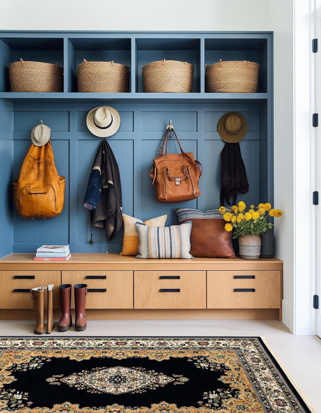 Navy Blue 10' x 13' Narenj Rectangle Area Rug 85% Polypropylene & 15% Polyester Traditional Classic Carpet for Living, Dining, Bedrooms, Office for Sale at Rug Engine