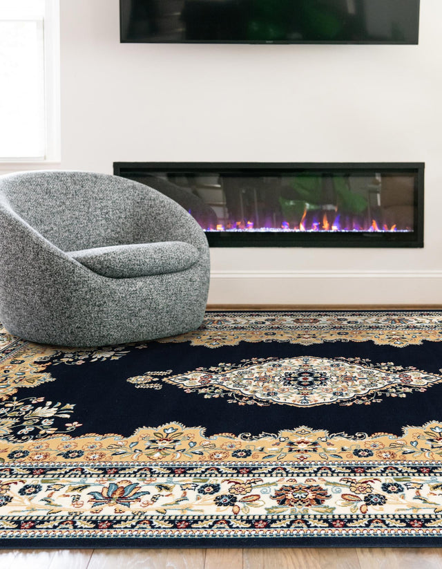 Navy Blue 7' 10 x 10' Narenj Rectangle Area Rug 85% Polypropylene & 15% Polyester Traditional Classic Carpet for Living, Dining, Bedrooms, Office for Sale at Rug Engine