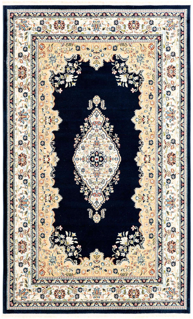 Navy Blue 5' 3 x 8' Narenj Rectangle Area Rug 85% Polypropylene & 15% Polyester Traditional Classic Carpet for Living, Dining, Bedrooms, Office for Sale at Rug Engine