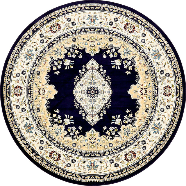 Navy Blue 10' x 10' Narenj Round Area Rug 85% Polypropylene & 15% Polyester Traditional Classic Carpet for Living, Dining, Bedrooms, Office for Sale at Rug Engine