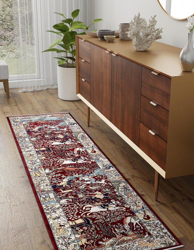 Burgundy 2' 11 x 13' 1 Narenj Runner Area Rug 85% Polypropylene & 15% Polyester Traditional Classic Carpet for Living, Dining, Bedrooms, Office for Sale at Rug Engine