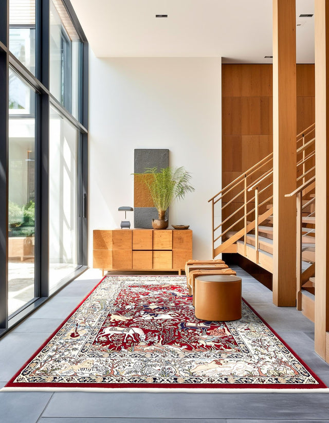 Burgundy 3' 1 x 5' 3 Narenj Rectangle Area Rug 85% Polypropylene & 15% Polyester Traditional Classic Carpet for Living, Dining, Bedrooms, Office for Sale at Rug Engine