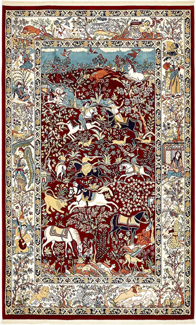 Burgundy 5' 3 x 8' Narenj Rectangle Area Rug 85% Polypropylene & 15% Polyester Traditional Classic Carpet for Living, Dining, Bedrooms, Office for Sale at Rug Engine