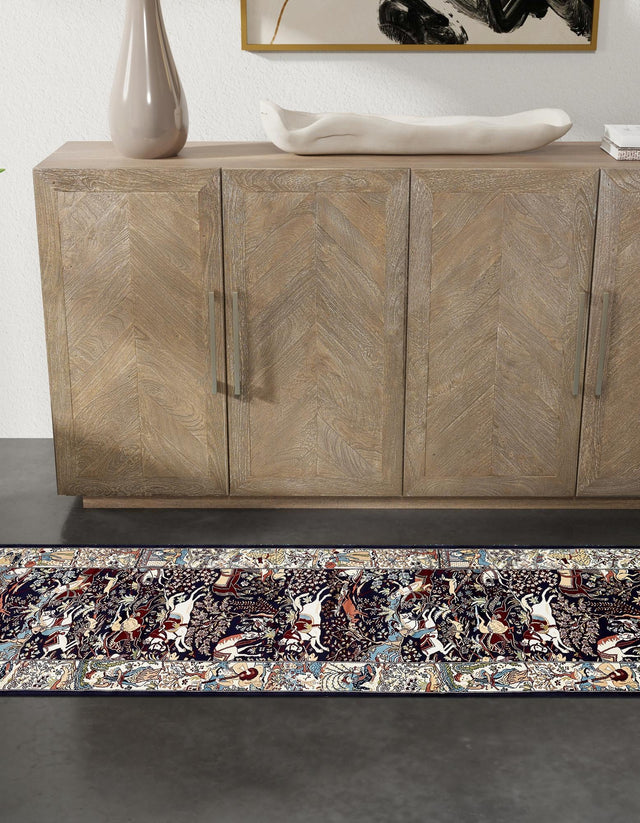 Navy Blue 2' 11 x 13' 1 Narenj Runner Area Rug 85% Polypropylene & 15% Polyester Traditional Classic Carpet for Living, Dining, Bedrooms, Office for Sale at Rug Engine