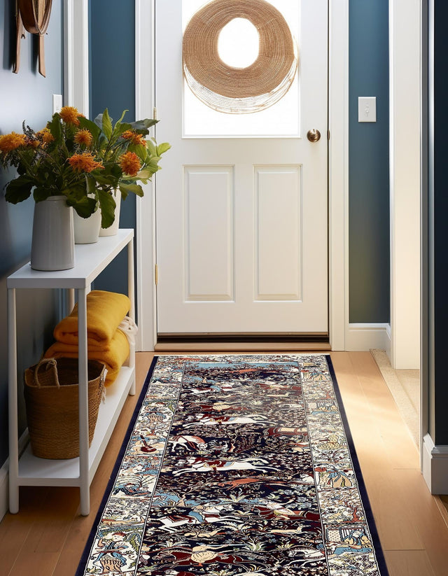 Navy Blue 2' 11 x 13' 1 Narenj Runner Area Rug 85% Polypropylene & 15% Polyester Traditional Classic Carpet for Living, Dining, Bedrooms, Office for Sale at Rug Engine