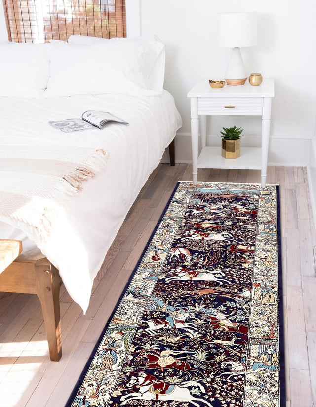 Navy Blue 2' 11 x 13' 1 Narenj Runner Area Rug 85% Polypropylene & 15% Polyester Traditional Classic Carpet for Living, Dining, Bedrooms, Office for Sale at Rug Engine