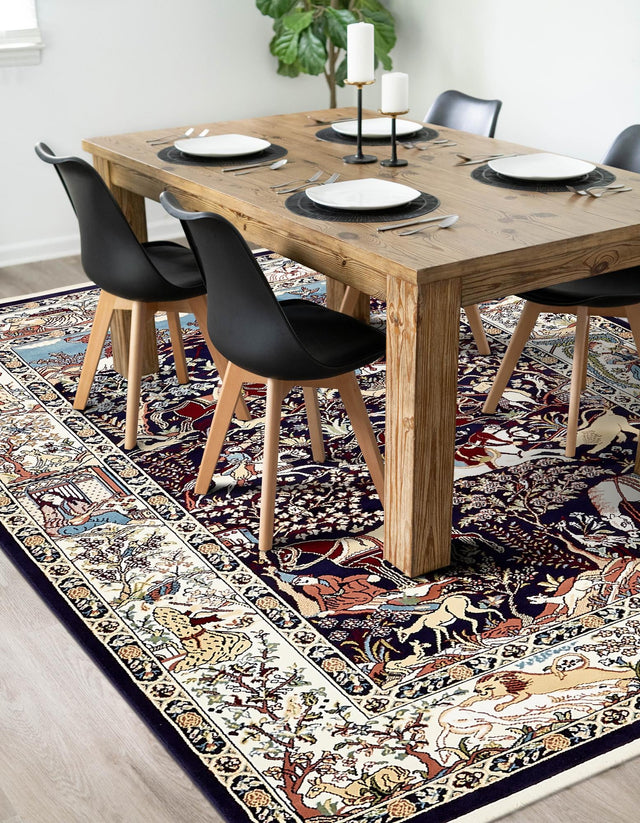 Navy Blue 5' 3 x 8' Narenj Rectangle Area Rug 85% Polypropylene & 15% Polyester Traditional Classic Carpet for Living, Dining, Bedrooms, Office for Sale at Rug Engine