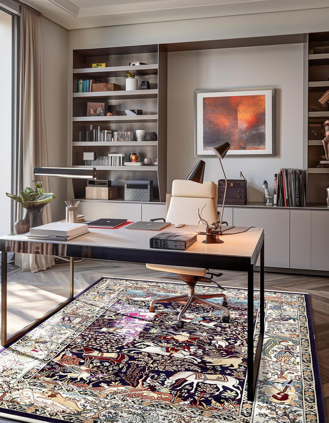 Navy Blue 5' 3 x 8' Narenj Rectangle Area Rug 85% Polypropylene & 15% Polyester Traditional Classic Carpet for Living, Dining, Bedrooms, Office for Sale at Rug Engine