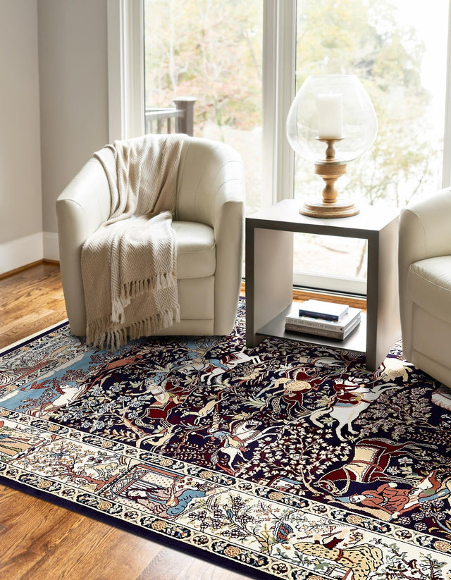 Navy Blue 3' 1 x 5' 3 Narenj Rectangle Area Rug 85% Polypropylene & 15% Polyester Traditional Classic Carpet for Living, Dining, Bedrooms, Office for Sale at Rug Engine