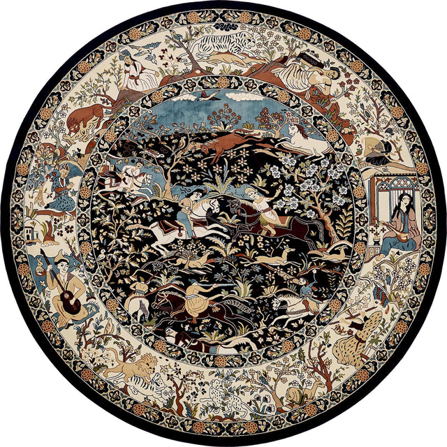 Navy Blue 10' x 10' Narenj Round Area Rug 85% Polypropylene & 15% Polyester Traditional Classic Carpet for Living, Dining, Bedrooms, Office for Sale at Rug Engine